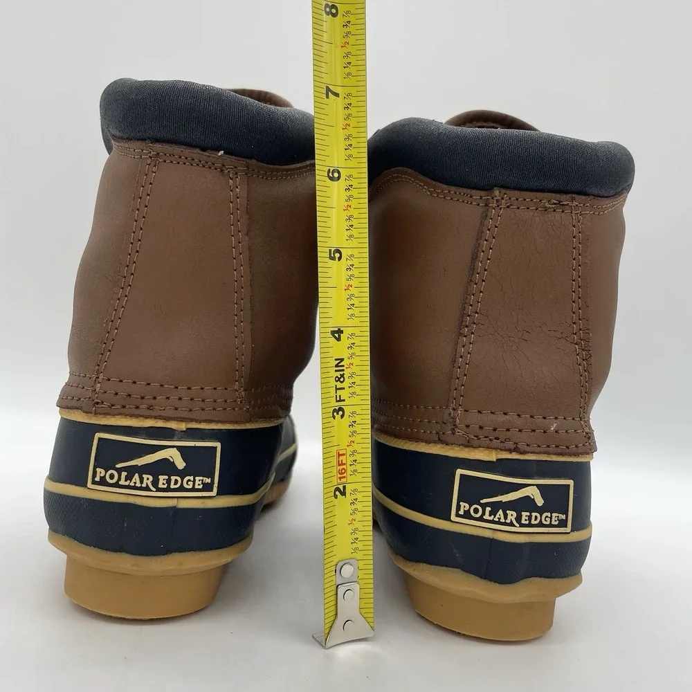 Polar Edge Womens‎ 6 Duck Boots Laced Navy Tan Upper Thermolite Insulation Steel